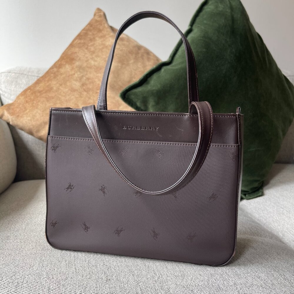 Burberry Dark Brown Nylon Logo Top Handle Handbag